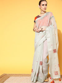 Chhabra 555 Light Blue Mirror Embellished South Cotton Chanderi Belted Saree with laces, Tassels 