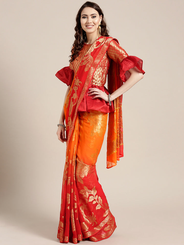 Ombre Mysore Georgette Saree with Floral Zari Weaving
