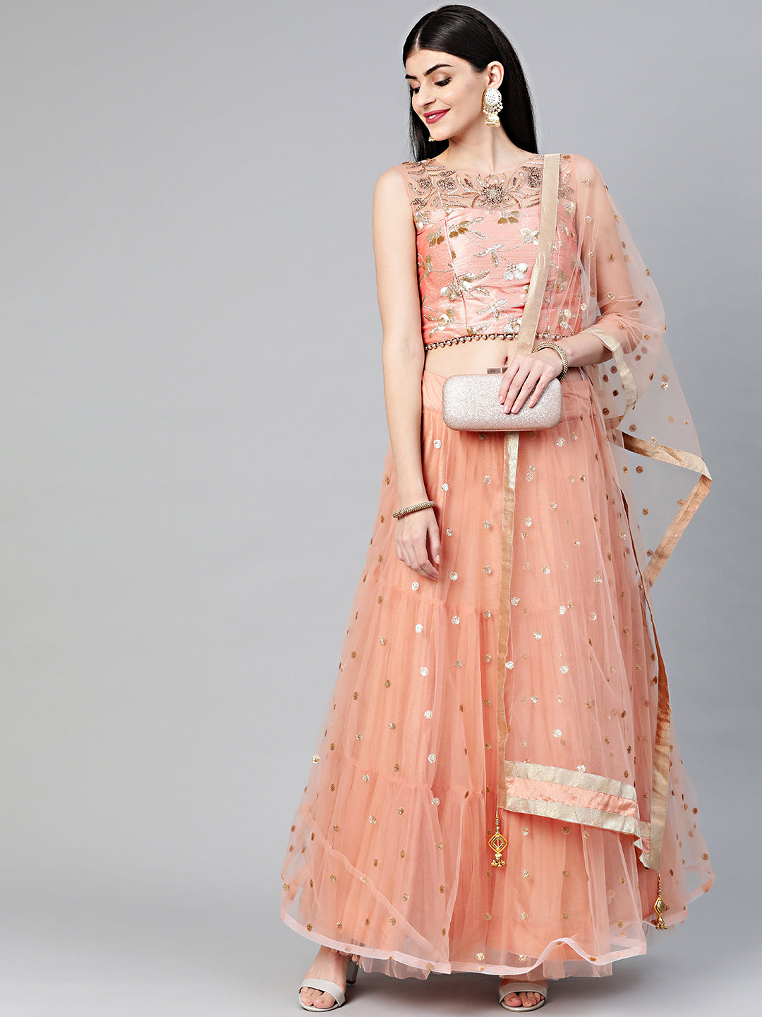 Chhabra 555 Made-to-Measure Crop Top Set with Sequin and Cut-dana embroidery and Tassled dupatta and blouse