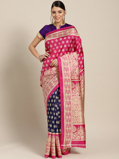 Chhabra 555 Patola Silk Printed Half-and-half saree with Zari Meenakari floral pattern