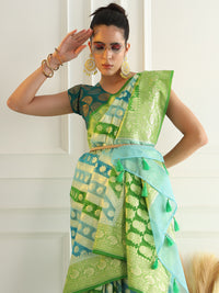 Chhabra 555 Multicolor Striped Organza Saree with Intricate Floral Zari motifs