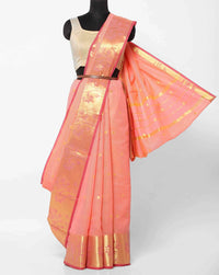 Banarasi Woven Saree With Gold Ethnic Floral Motifs Border And Pallu With Matching Blouse
