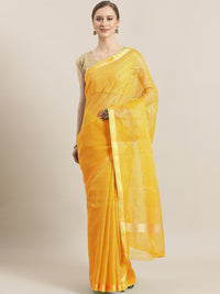 Chanderi Silk saree with intricate Zari weaving in a striped pattern