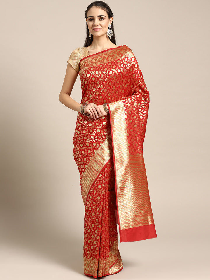 Chhabra 555 Kanjiwaram inspired silk saree with intricate zari weaving in a jaal pattern