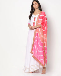 Chhabra 555 Made to Measure White Solid High Low Long Kurta With Leheriya Gota Patti Dupatta