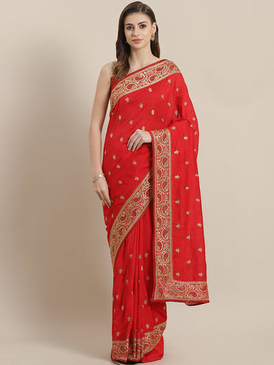 Chhabra 555 French Silk Embroidery Saree with Zari paisley motif border and Crystal embellisments