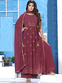 Chhabra 555 Resham Embroidered Nyraa Style Georgette Kurta Set With Palazzo & Dupatta