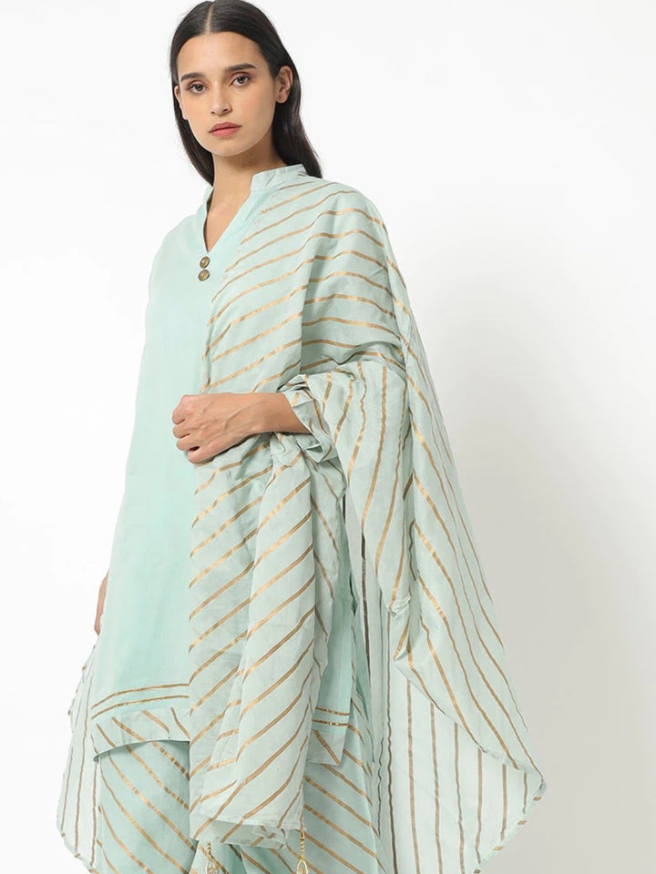 Chhabra 555 Made to Measure Sea Green Solid Kurta With Striped Leheriya Dupatta & Palazzo