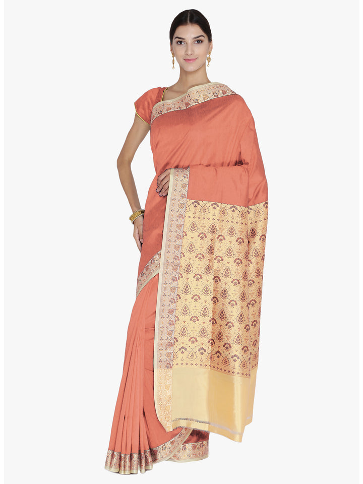 Burnt Sienna Brown Woven Design Banarasi Silk Saree