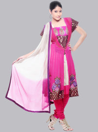 Pink & White Chiffon Anarkali Jacket Style Suit With Chiffon Dyed Dupatta