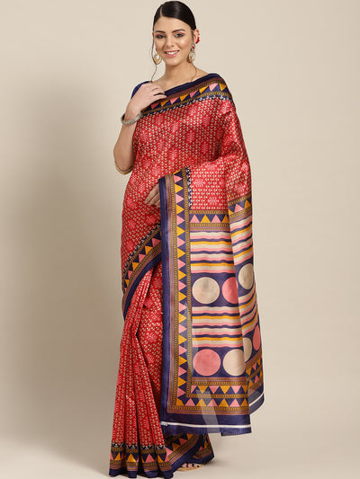 Chhabra 555 Silk Printed Saree with Patola Floral pattern and temple inspired border