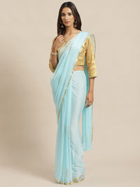 Chiffon Saree with Mukaish Embroidery In Peacock Pattern & Zari Border, Benarasi Blouse