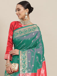 Chhabra 555 Floral Ethnic Motifs Banarasi Silk Saree with Contrast Pallu & Jhalar Tassels