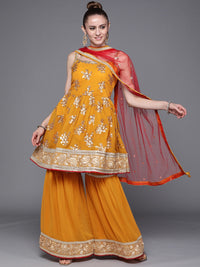 Made to Measure Peplum Sequence Embellished  Sharara Suit Set With Contrast Net Dupatta