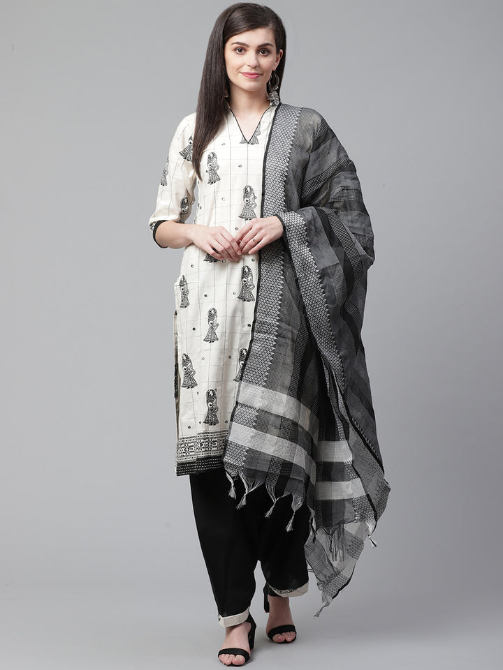 Cotton Stitched Suit Dupatta with  Mirror Embellishments alomg Maheshwari Dupatta