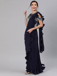 Ruffled Pre-Draped Lycra Cocktail Saree with Frills and Heavy Embellished Net Blouse