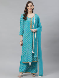 Made to Measure Turquoise Kurta Pallazo Set with Gotta Patti Embroidery & Dupatta