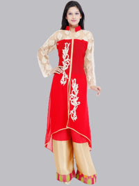 Red & Cream Georgette Kurta with Palazzo