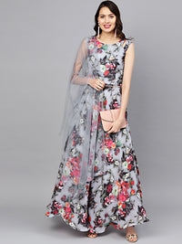 Georgette Floral Anarkali Cocktail Gown with matching Belt