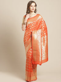 Banarasi Handloom Paisley Saree with Gold Zari Weaving in Gharchola Design & Heavy Pallu