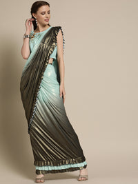 Ruffled Pre-Draped Ombre Shimmer Saree with Frills and Net Crystal Embroidered Blouse