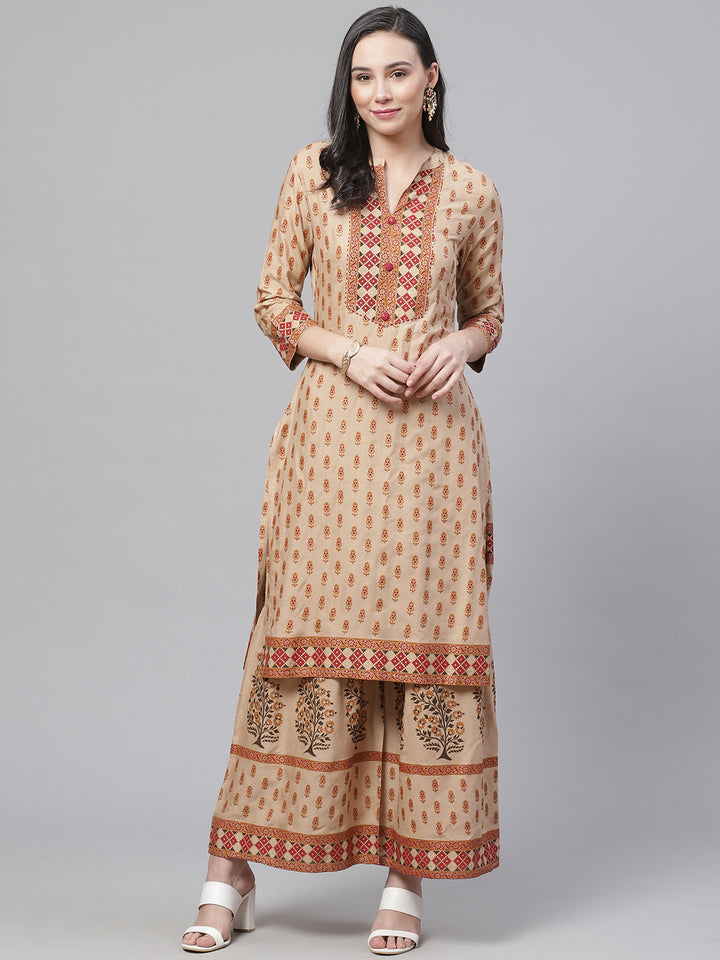 Made to Measure Kurta Pallazo Set With Ethnic Gold Block Printing & Sequence Embellished