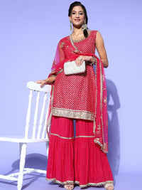 Chhabra 555 Magenta Sequin & Mukaish Embroidered Sharara Set with Gold Beads Tassels