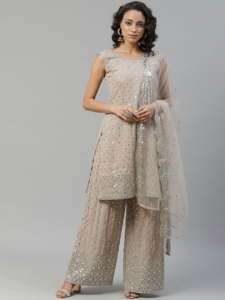 Made to Measure Gota Patti & Mirror Embroidery Kurta Pallazo Set With Scallops Dupatta
