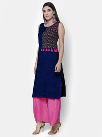 Blue Cotton Printed Straight Kurta