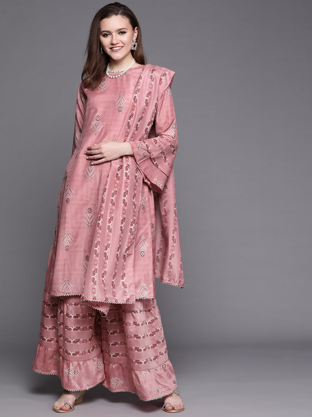 Chhabra 555 Made to Measure Pastel Indie Print Kurta Set with Tiered Sharara and Gota Embellishments