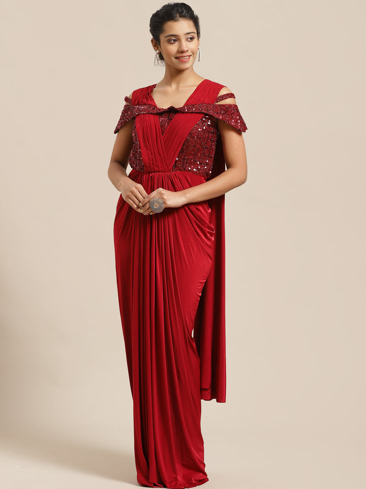 Ruffled Romance Pre-Stitched Saree Gown with Dhoti-style Drapes & Sequin Bling