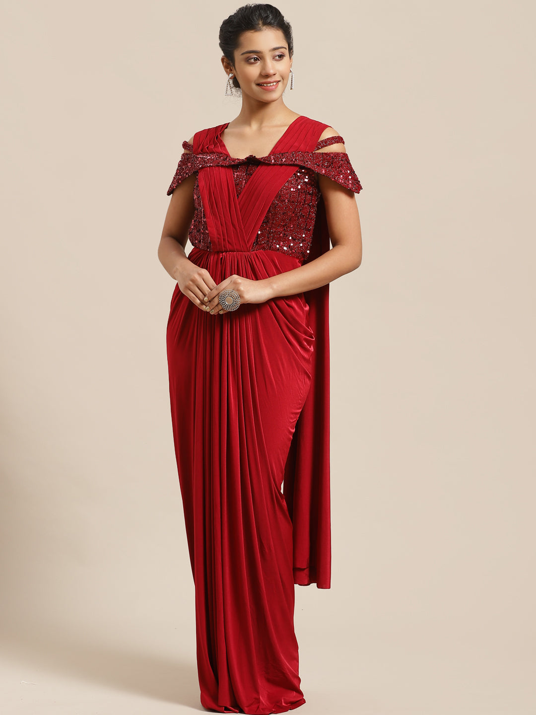 Buy Purple Shimmer Pre-Draped Saree Gown Kalki Fashion India