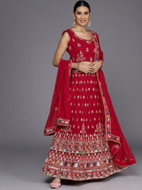 Chhabra 555 Semi Stitch Multi Color Thread & Mirror Embroidery Georgette Lehenga Set & Ethnic Motif