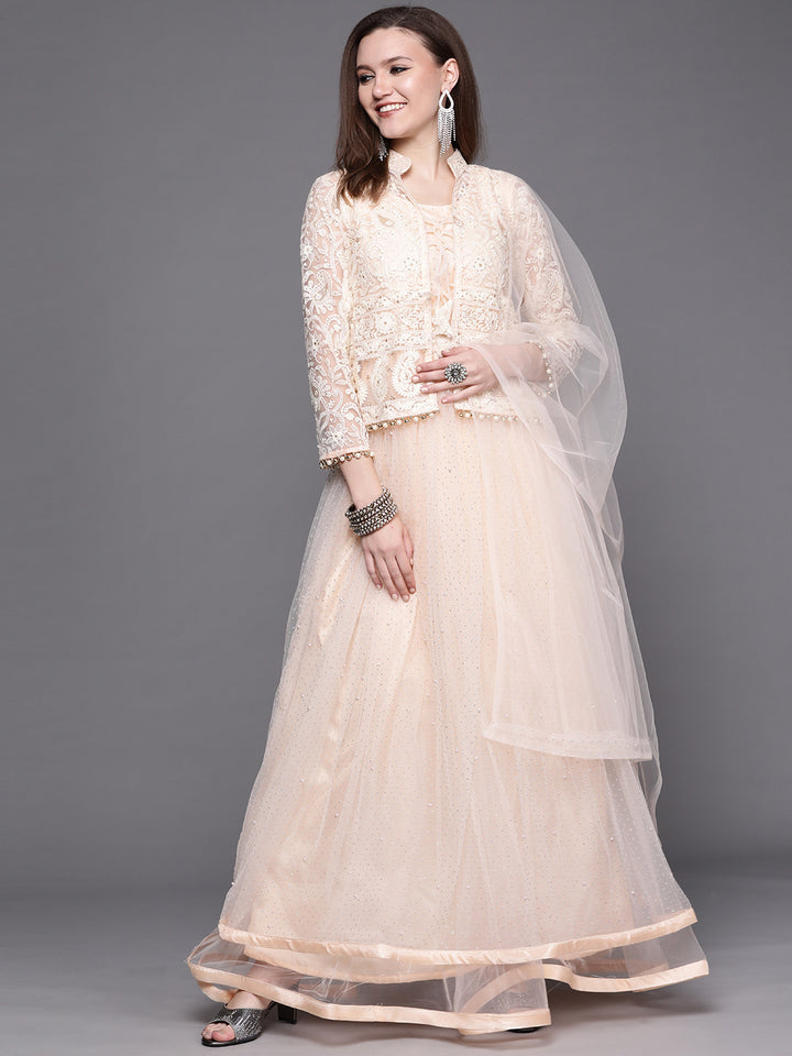 Glitter Embellished Chikankari Jacket Flared Gown