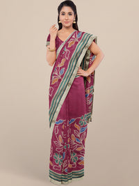 Chhabra 555 Magenta Pink Bhagalpuri Floral Printed Silk Saree with Brocade border