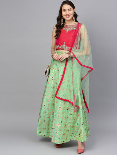 Chhabra 555 Made-to-Measure Crop Top Set with Embroidered blouse, dupata and Banarasi lehenga