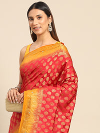 Chhabra 555 Red Banarasi Ethnic & Paisley Motifs Stone Embellished Silk Saree With Contrast Border 