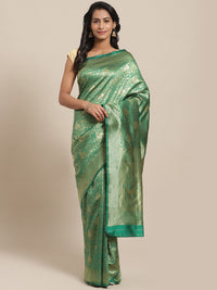 Banarasi Handloom Silk Saree with Gold Oxidised Zari Woven Paisleys in a rich jaal