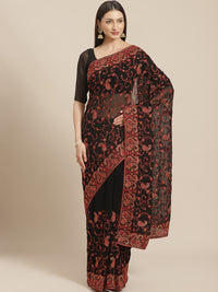 Black Georgette Saree with Intricate Resham Embroidered Paisley Motifs & Crystal Embellishments