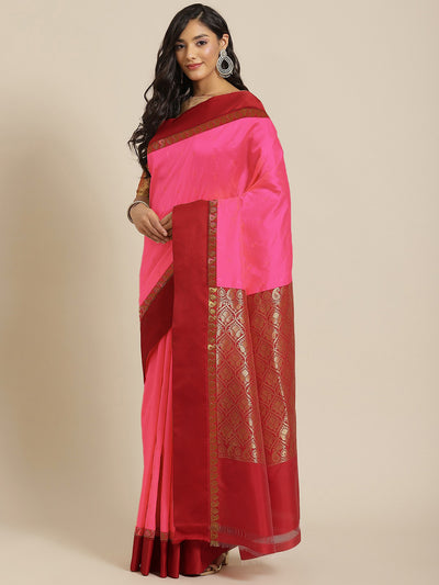 Chhabra 555 Pink & Red Zari Silk Blend Gadwal Saree