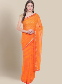 Orange Georgette Leheriya saree with Woven Brocade border