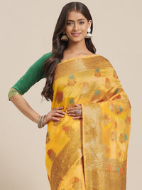 Chhabra 555 Yellow Chanderi Brocade Traditional Saree with Meenakari Floral Motifs