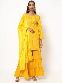 Chhabra 555 Made to Measure Mustard Yellow Foil Printed Kurta Sharara Set With Dupatta