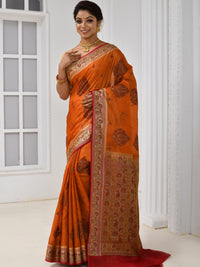 Mustard Resham Embroidered Embellished Silk Saree