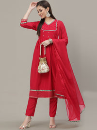 Chhabra 555 Made to Measure Magenta Zari Yoke Embroidered Anarkali Pant Set with Gotta Patti Border 