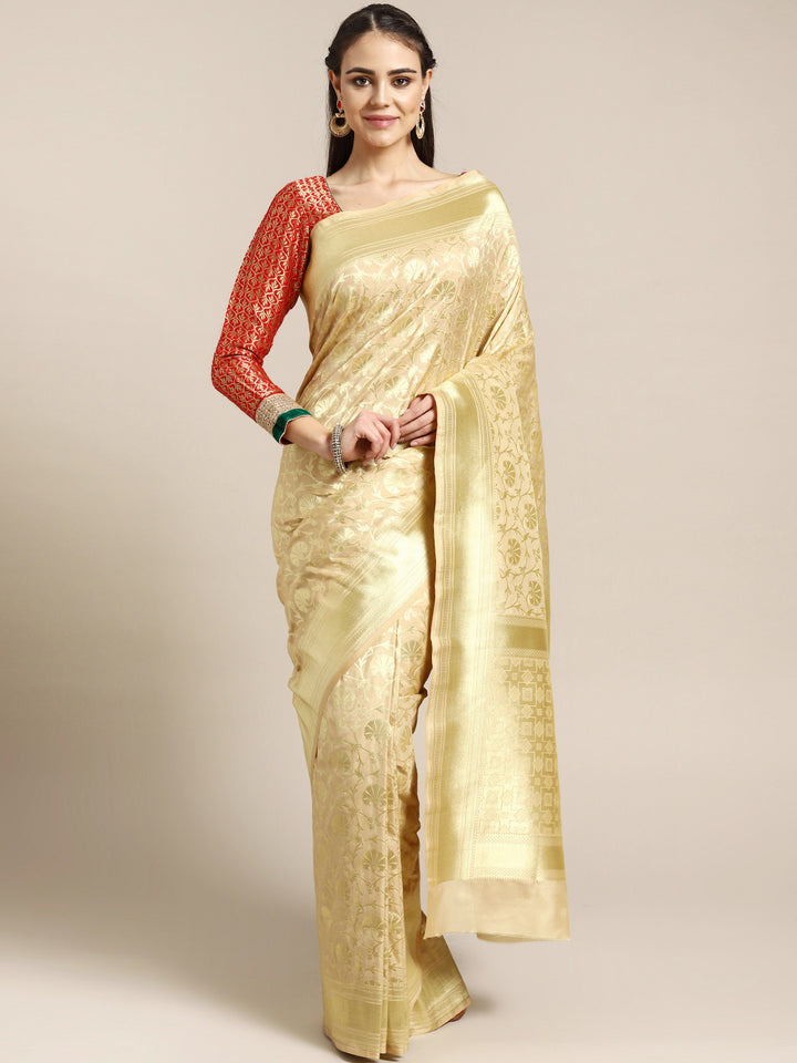 Chhabra 555 Kanjiwaram inspired silk saree with intricate zari weaving in a floral pattern