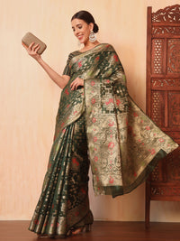 Chhabra 555 Green Resham Meenakari Traditional Chanderi Silk Saree with Peacock Motifs 