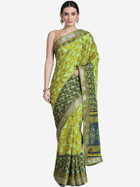 Chhabra 555 Green Crepe Paisley Print Saree with Zari Woven Border