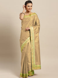 Chhabra 555 Beige Solid Tussar Saree with Meenakari Brocade Border
