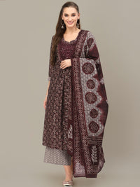 Chhabra 555 Made to Measure Burgundy Digital Indi Prints Kurta Palazzo & Mirror ,Resham Embroidery 